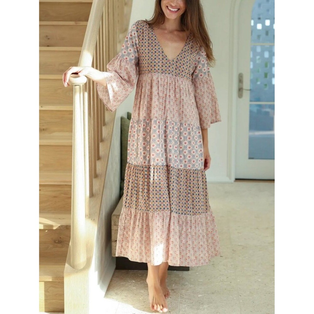 Natural Life Charlotte Tiered Bell Sleeve Maxi Dress Size XXL Wildflower Print